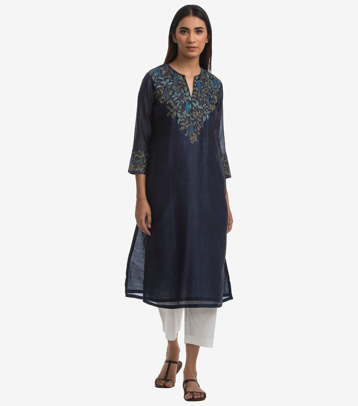 Navy blue chanderi kurta