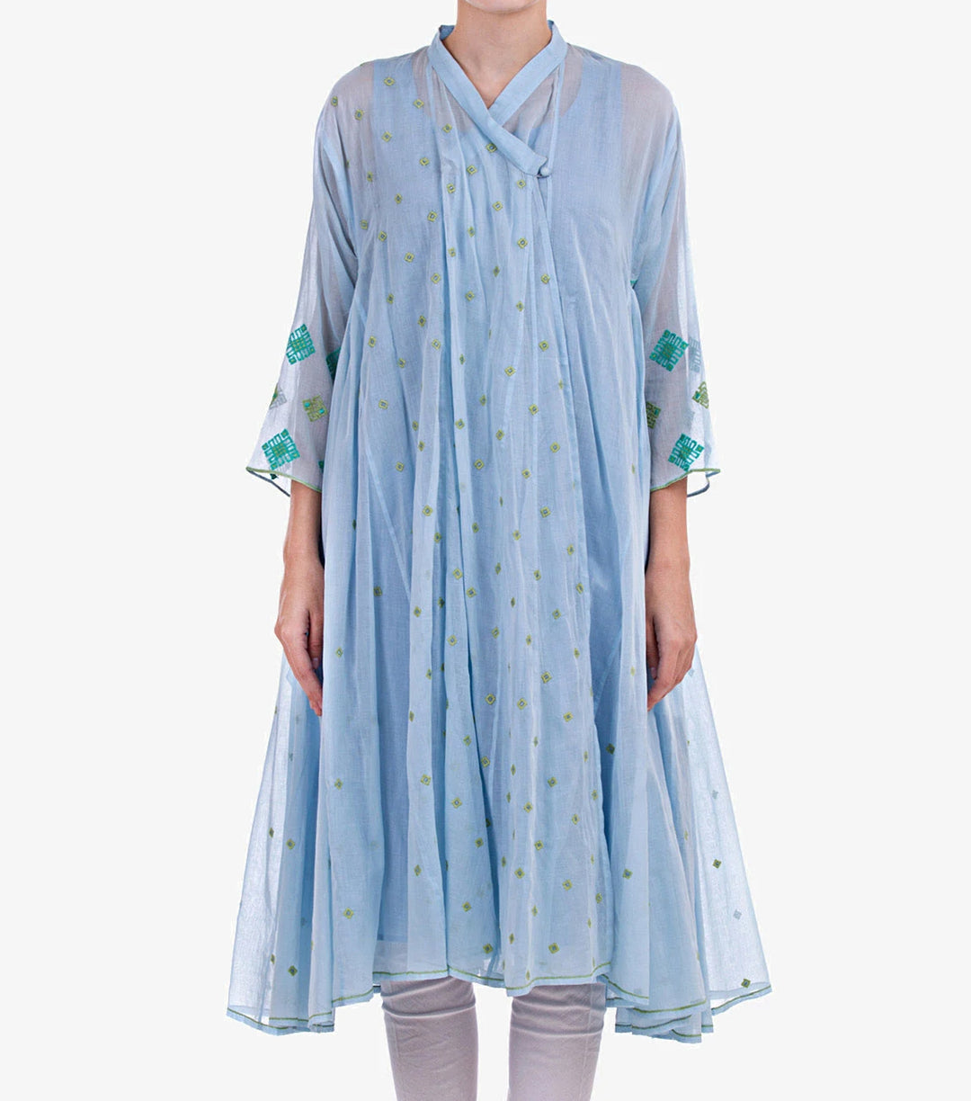 Sky Blue Embroidered Cotton Choga