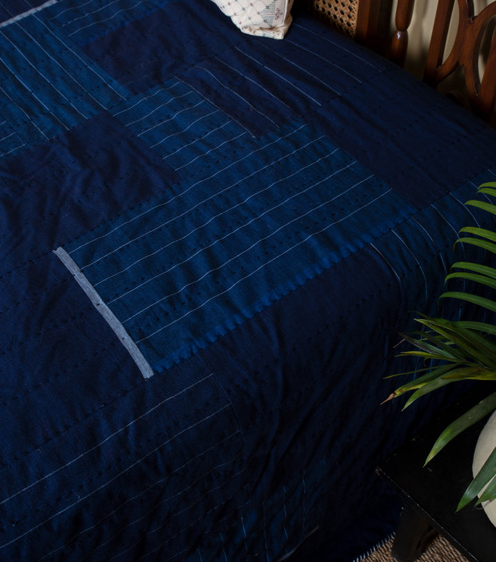 Navy Khadi Bedcover