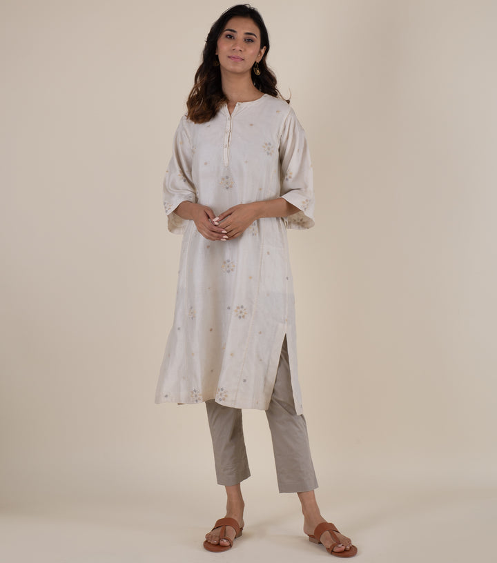 Natural Embroidered Chanderi Kurta