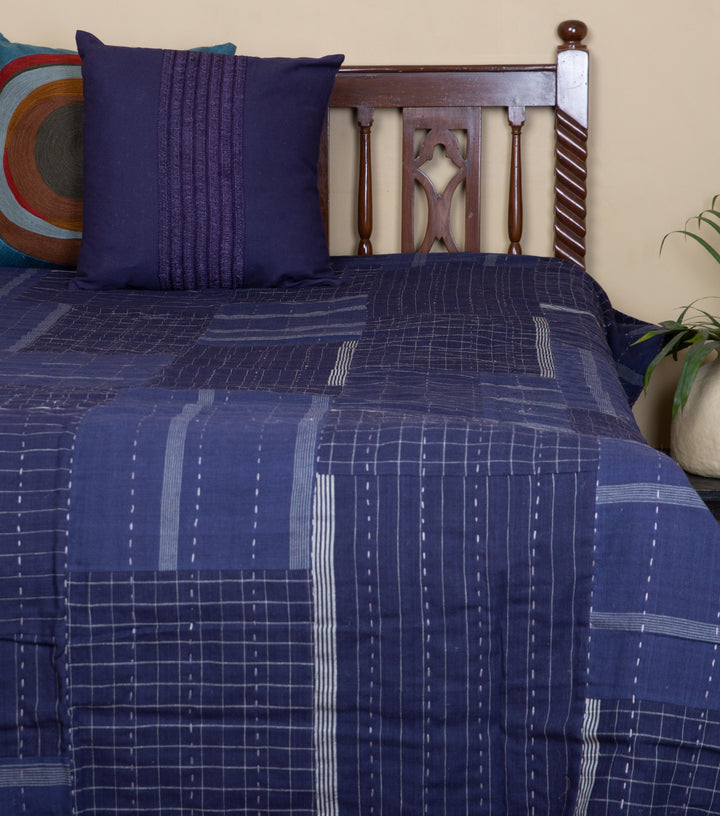 Navy Khadi Bedcover