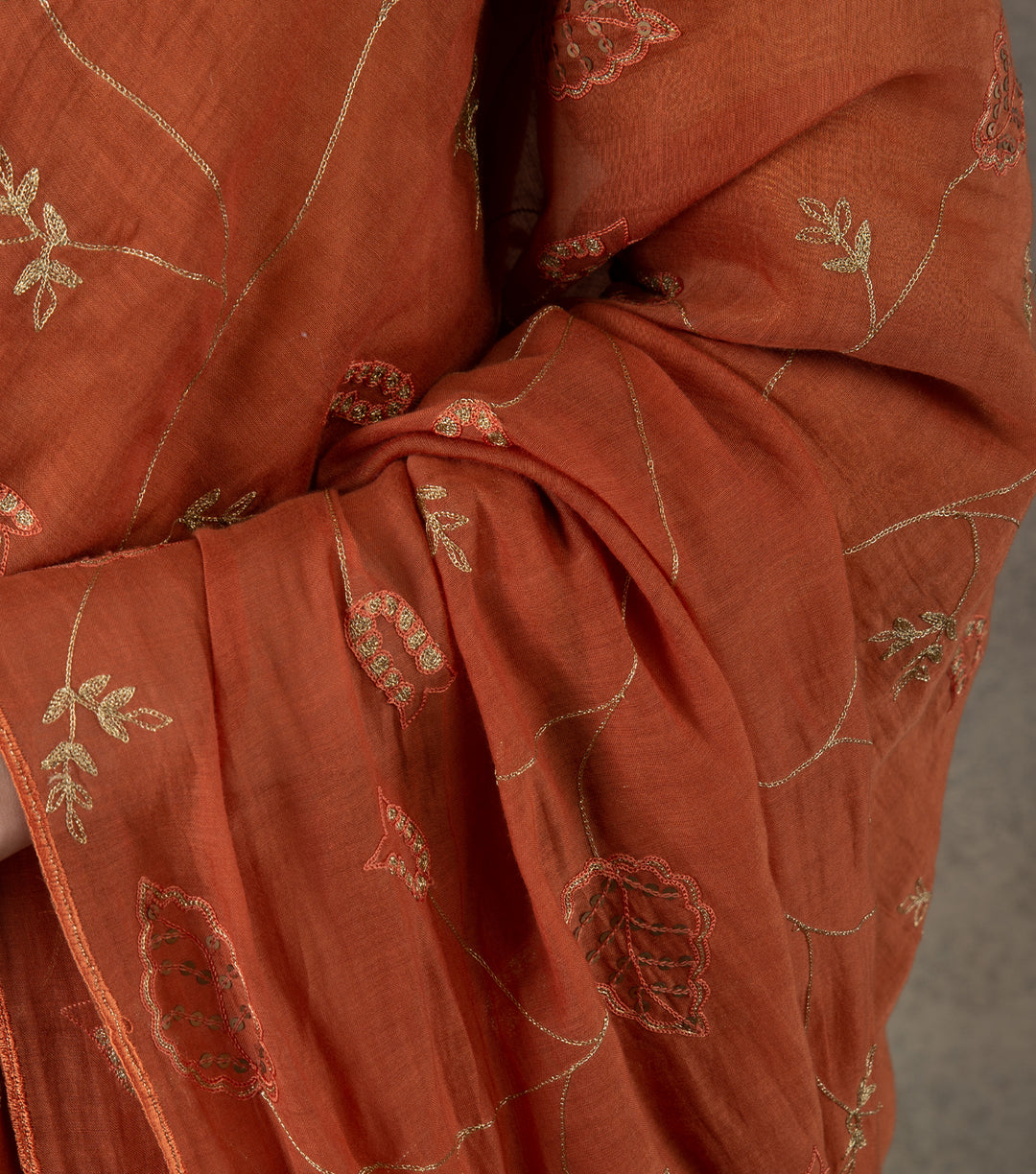 Orange Embroidered Chanderi Dupatta