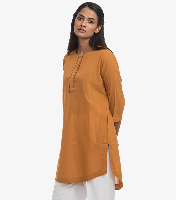 Mustard solid cotton kurta