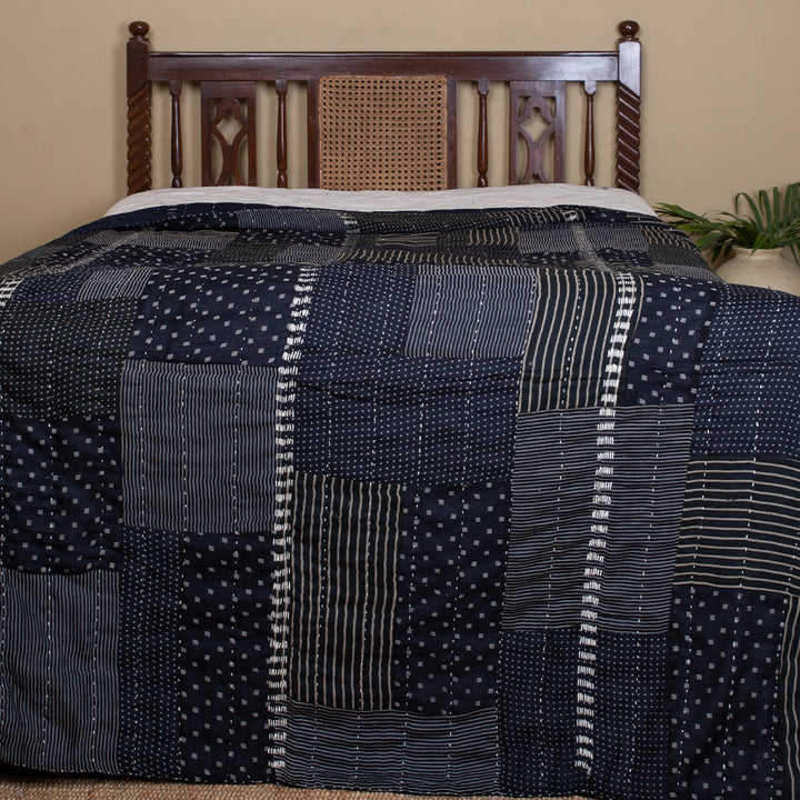 Navy Blue Printed Cotton Quilt