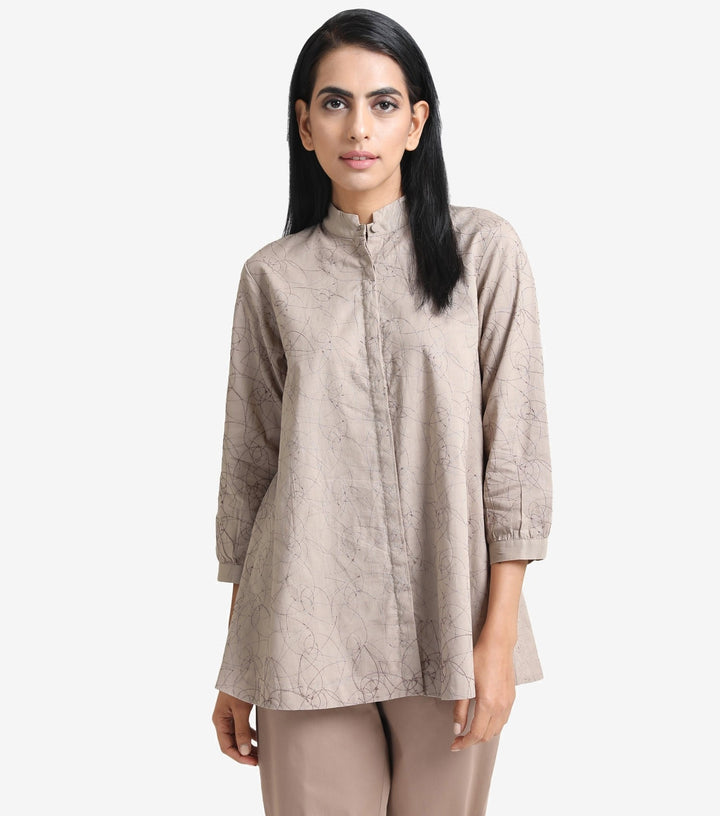 Beige Cotton Embroidered Shirt