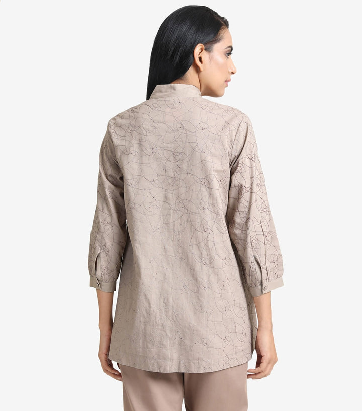 Beige Cotton Embroidered Shirt