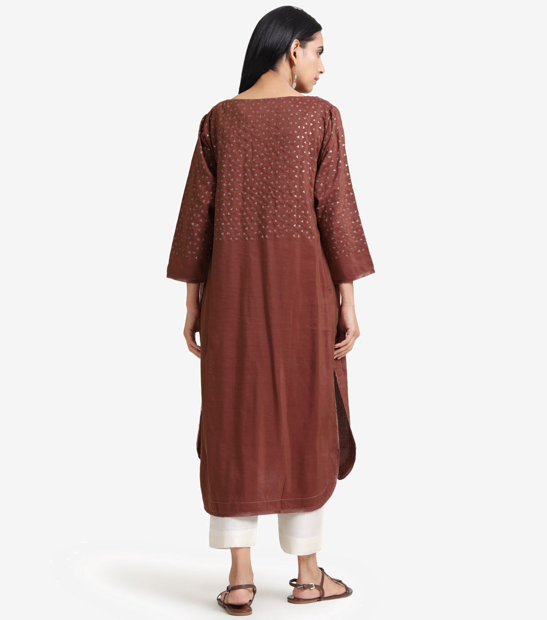 Wine Cotton Silk Embroidered Kurta