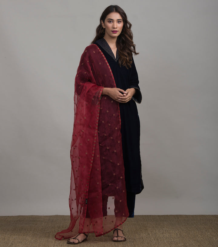 Navy Velvet embroidered Kurta Set