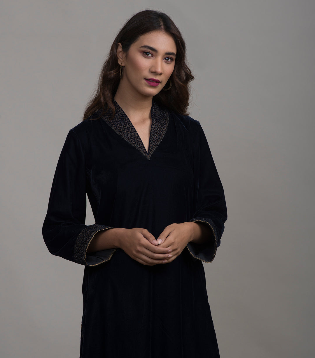 Navy Velvet embroidered Kurta Set