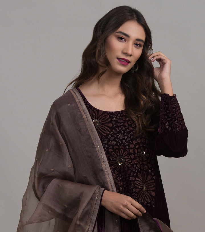 Taupe Organza Dupatta