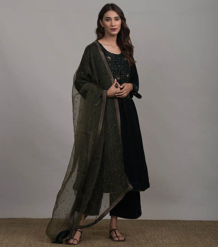 Olive Organza Dupatta