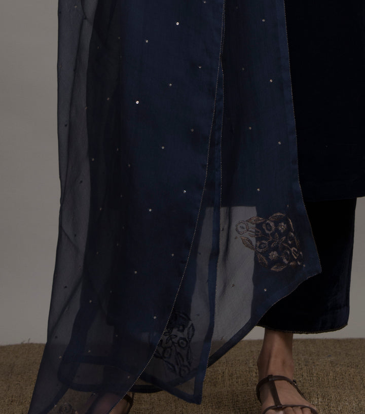 Navy Organza embroidered Dupatta