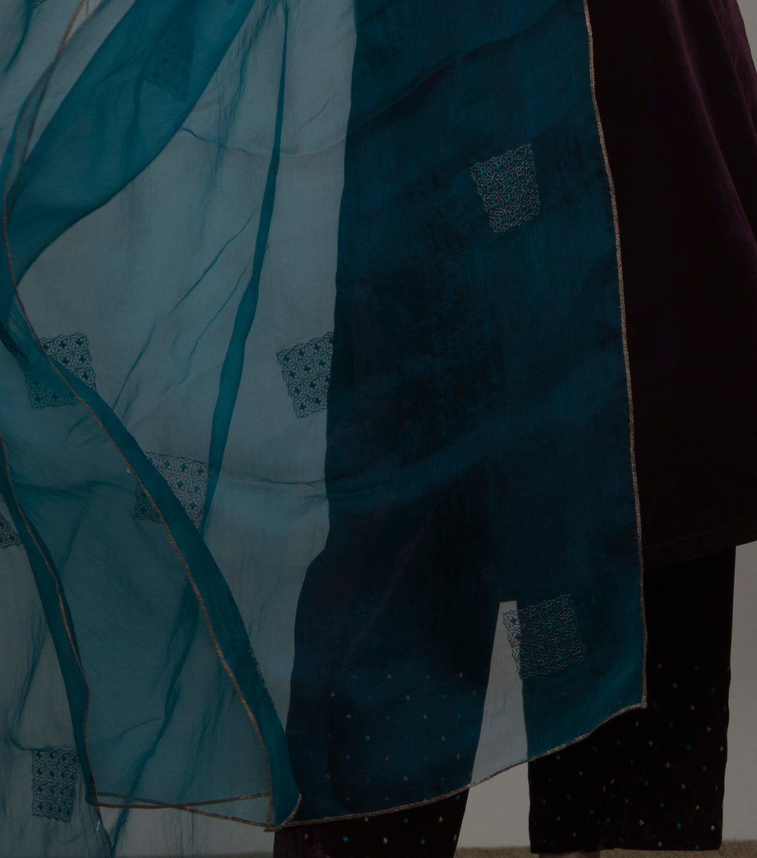 Teal organza dupatta