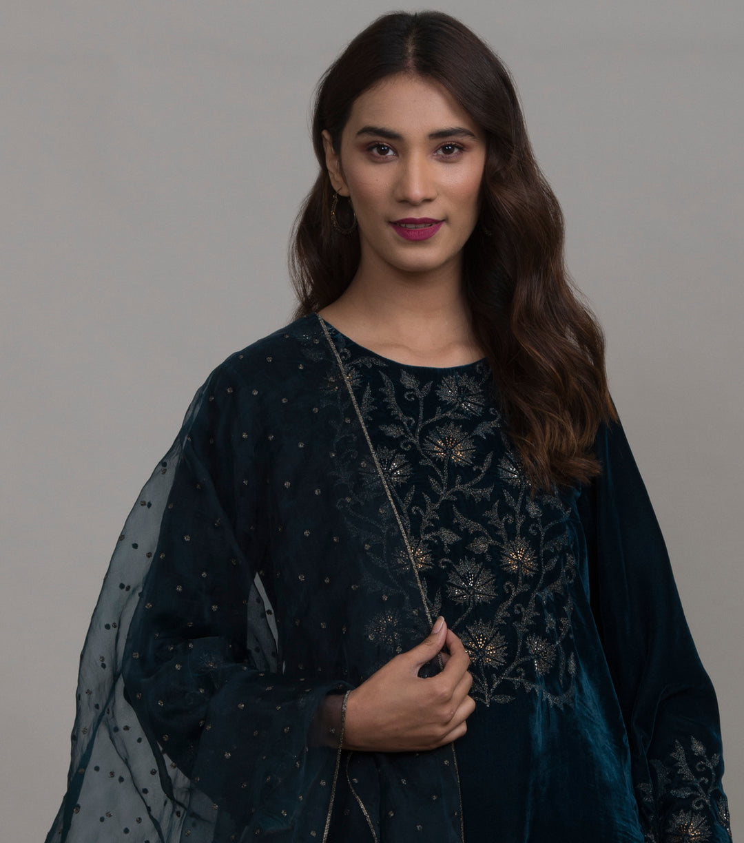 Dark blue organza dupatta