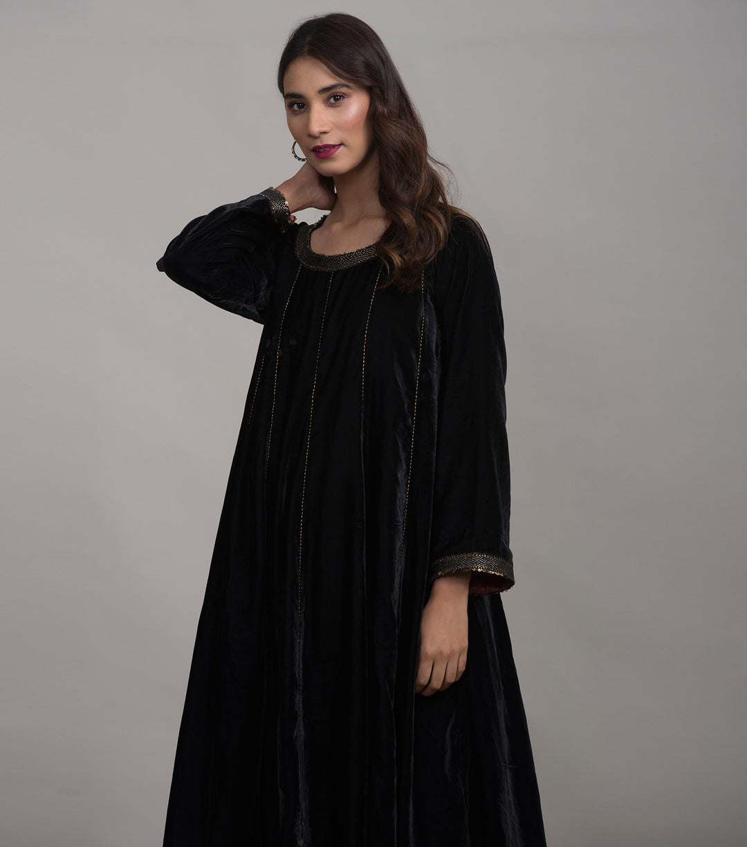 Black velvet paneled Kurta