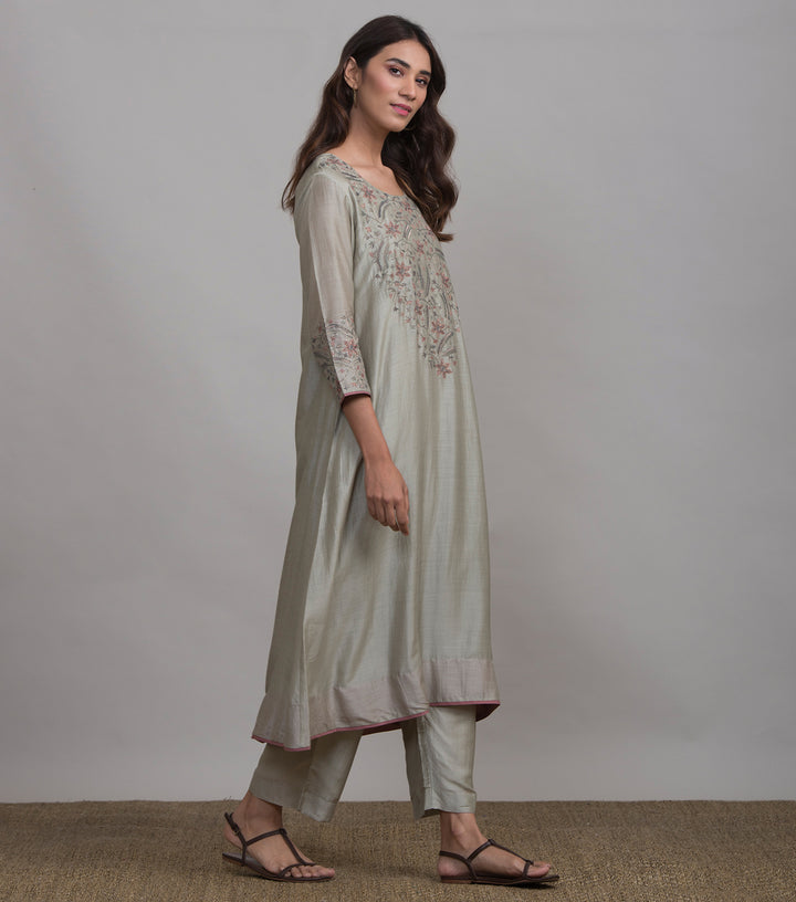 Pista Green Embroidered Silk Suit Set