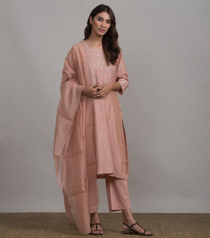 Peach Embroidered Suit Set