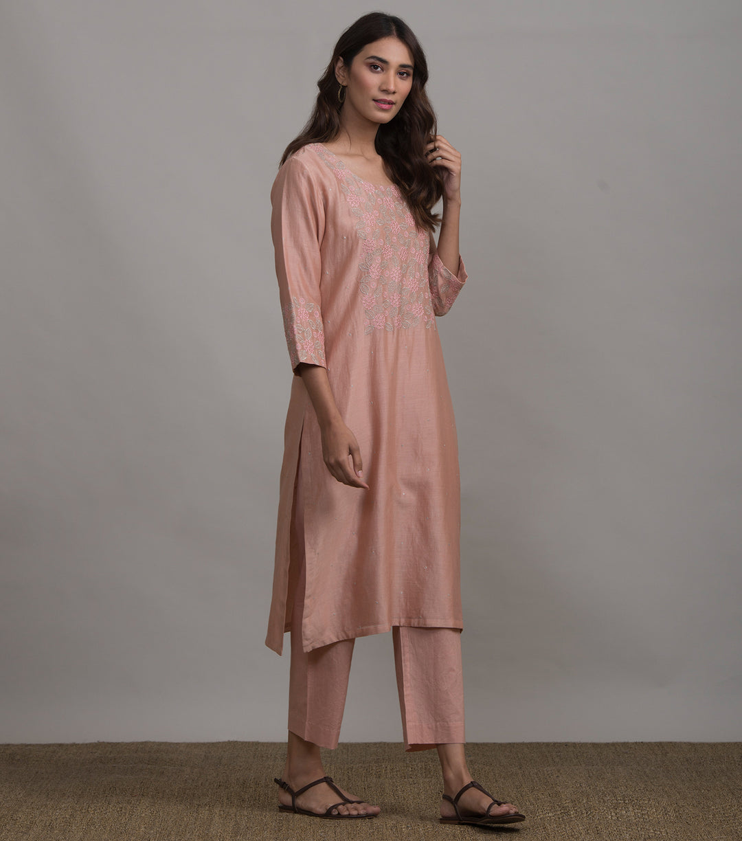 Peach Embroidered Suit Set