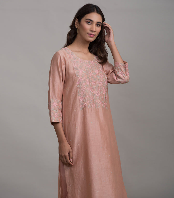 Peach Embroidered Suit Set