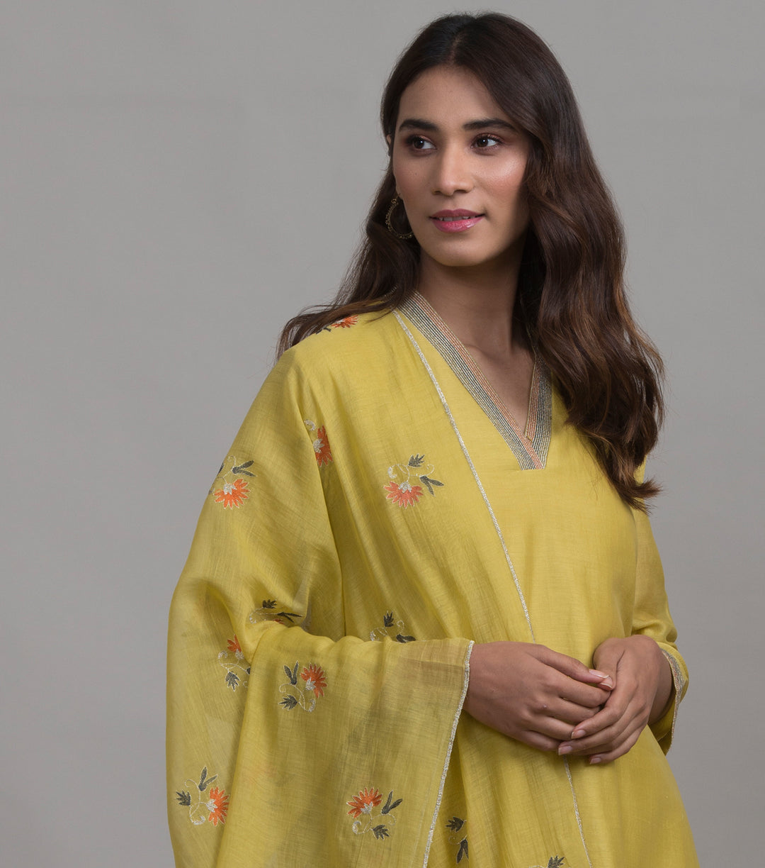 Yellow Chanderi Embroidered Dupatta