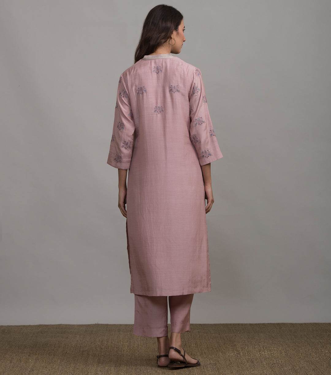 Onion Pink Embroidered Cotton Silk Kurta & Cotton Palazzo Set