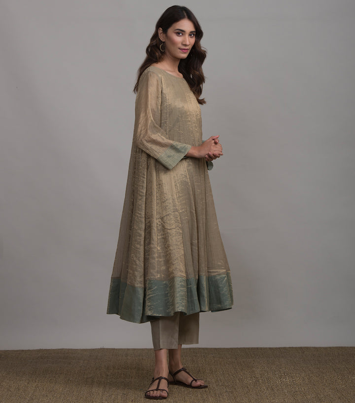 Beige Tissue Kurta & Palazzo Pants Set