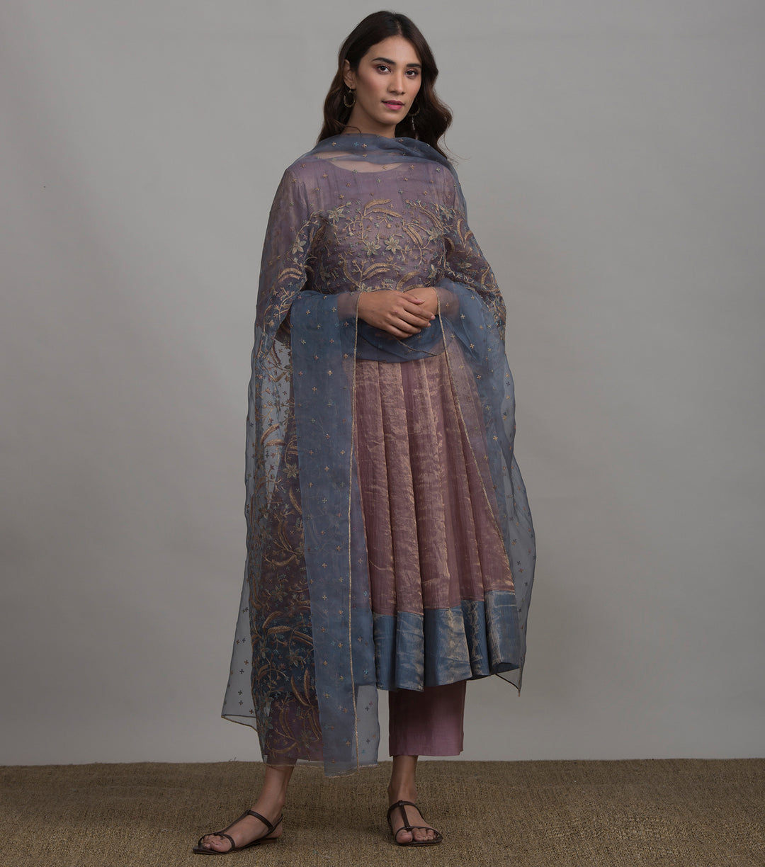 Mauve Tissue Kurta & Palazzo Pants Set