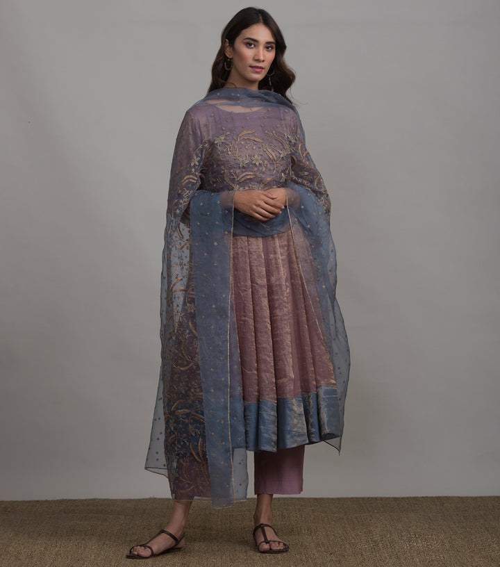 Mauve Tissue Kurta & Palazzo Pants Set