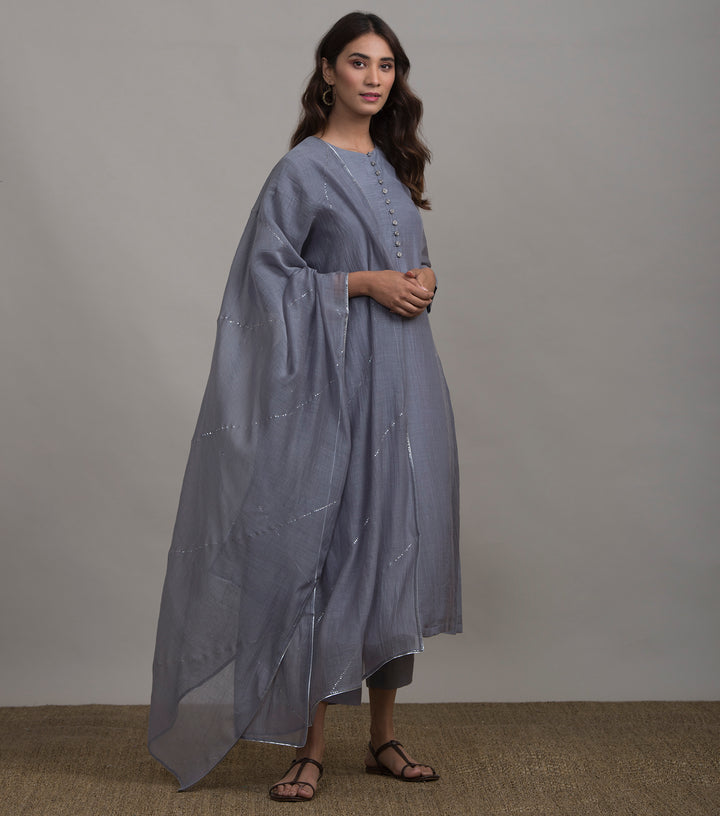 Blue mukaish work chanderi dupatta