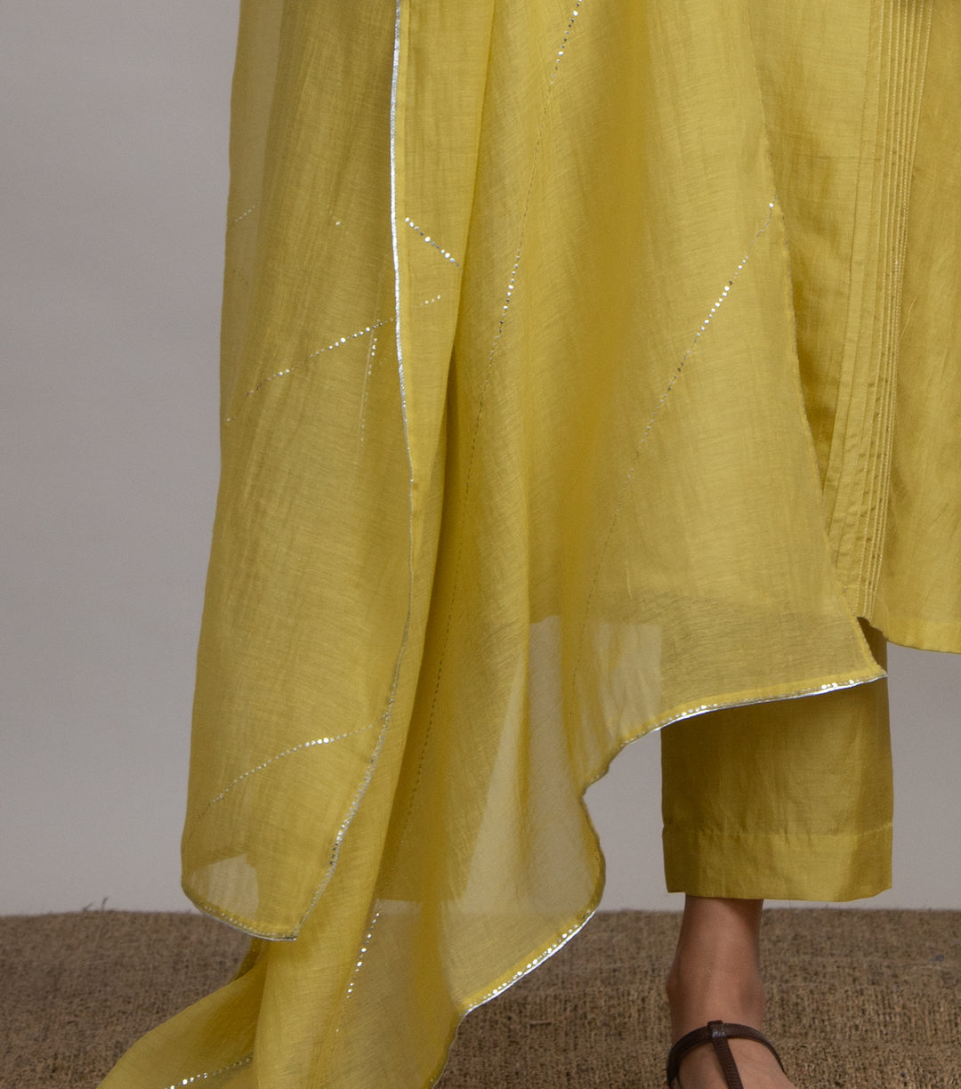 Mustard mukaish work chanderi dupatta