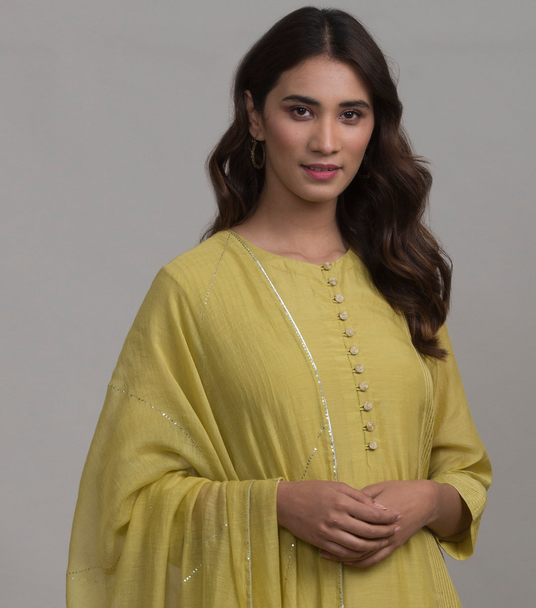 Mustard mukaish work chanderi dupatta