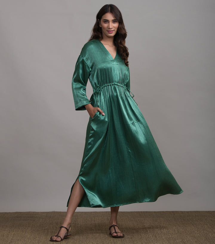 Green Mashru Silk Kaftan