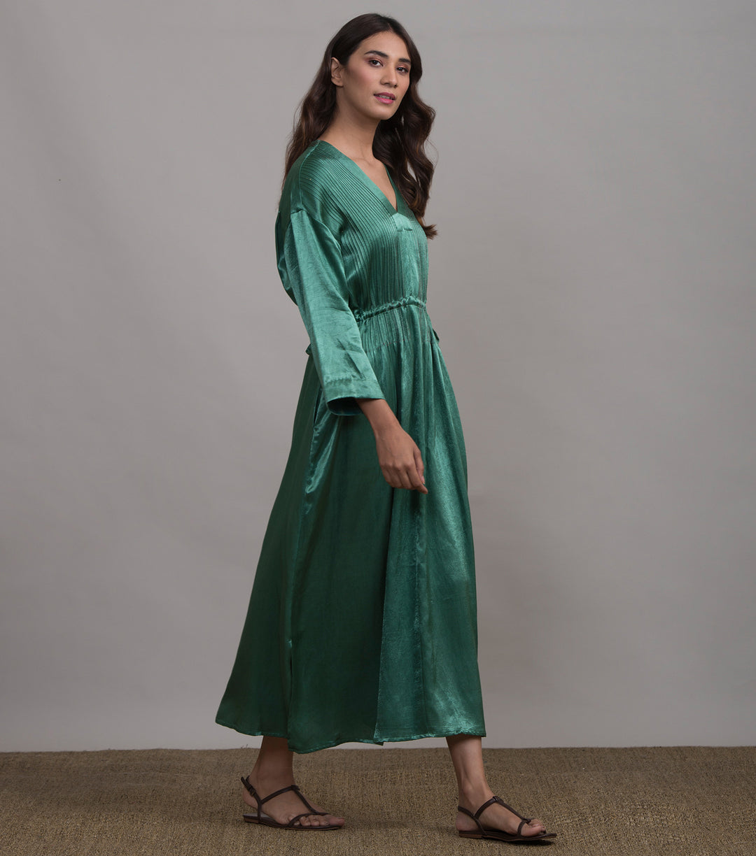 Green Mashru Silk Kaftan