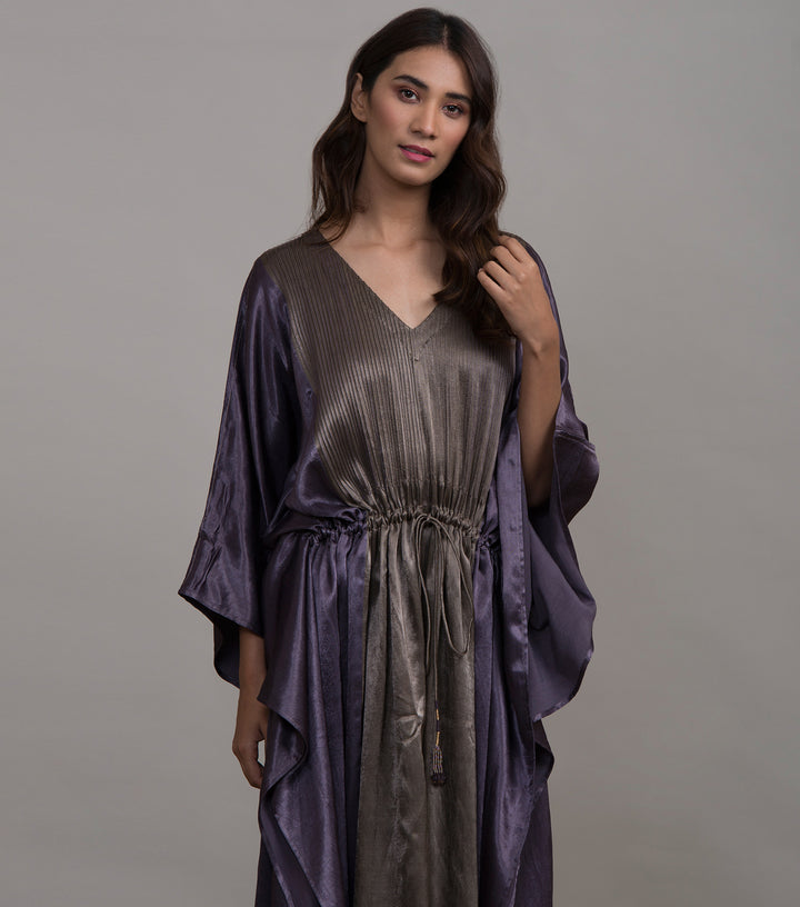 Mauve & Steel Grey mashru silk kaftan