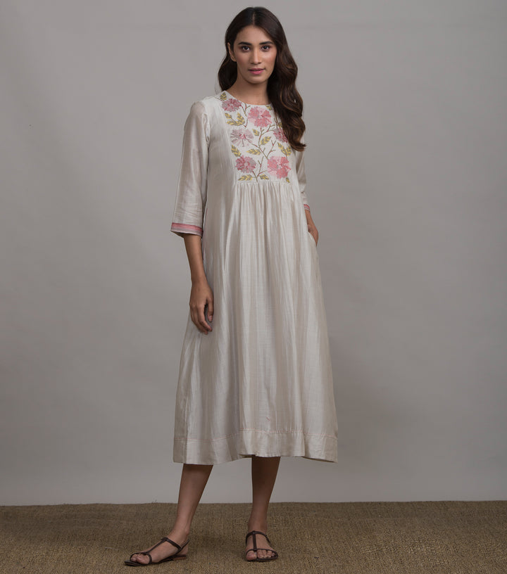 Ivory embroidered silk dress