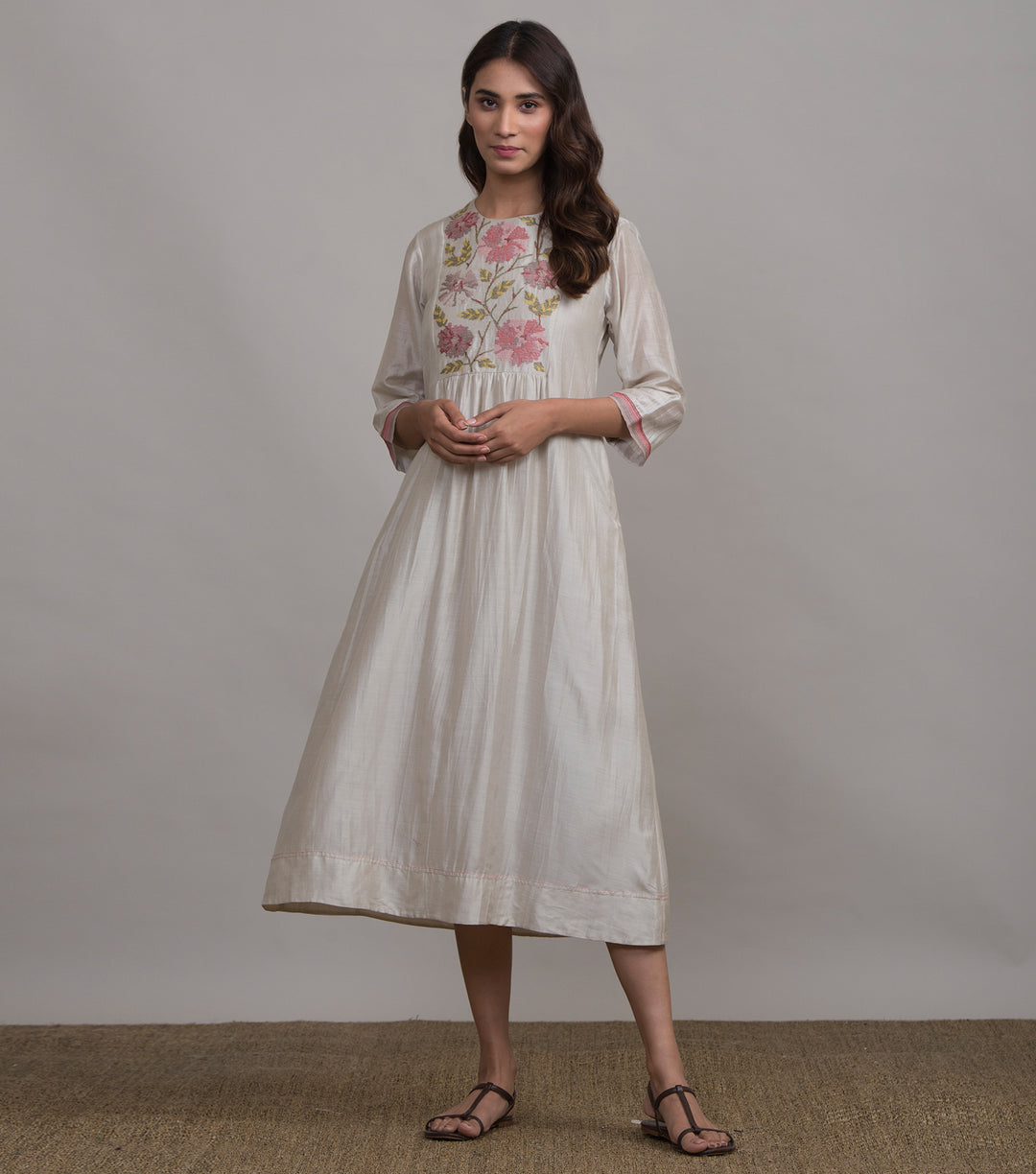 Ivory embroidered silk dress