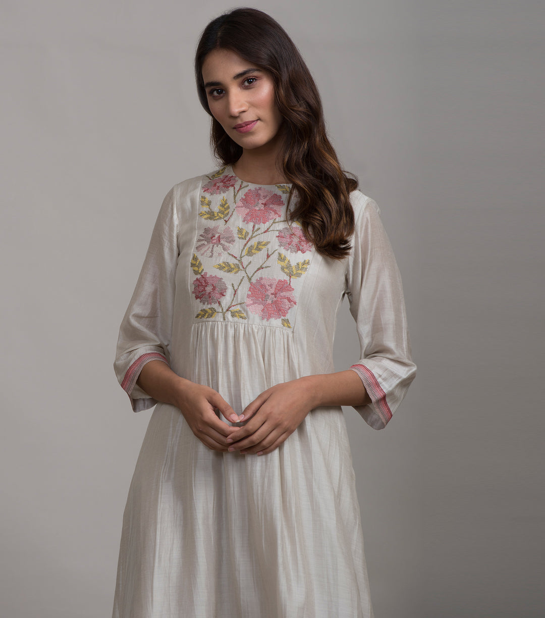 Ivory embroidered silk dress