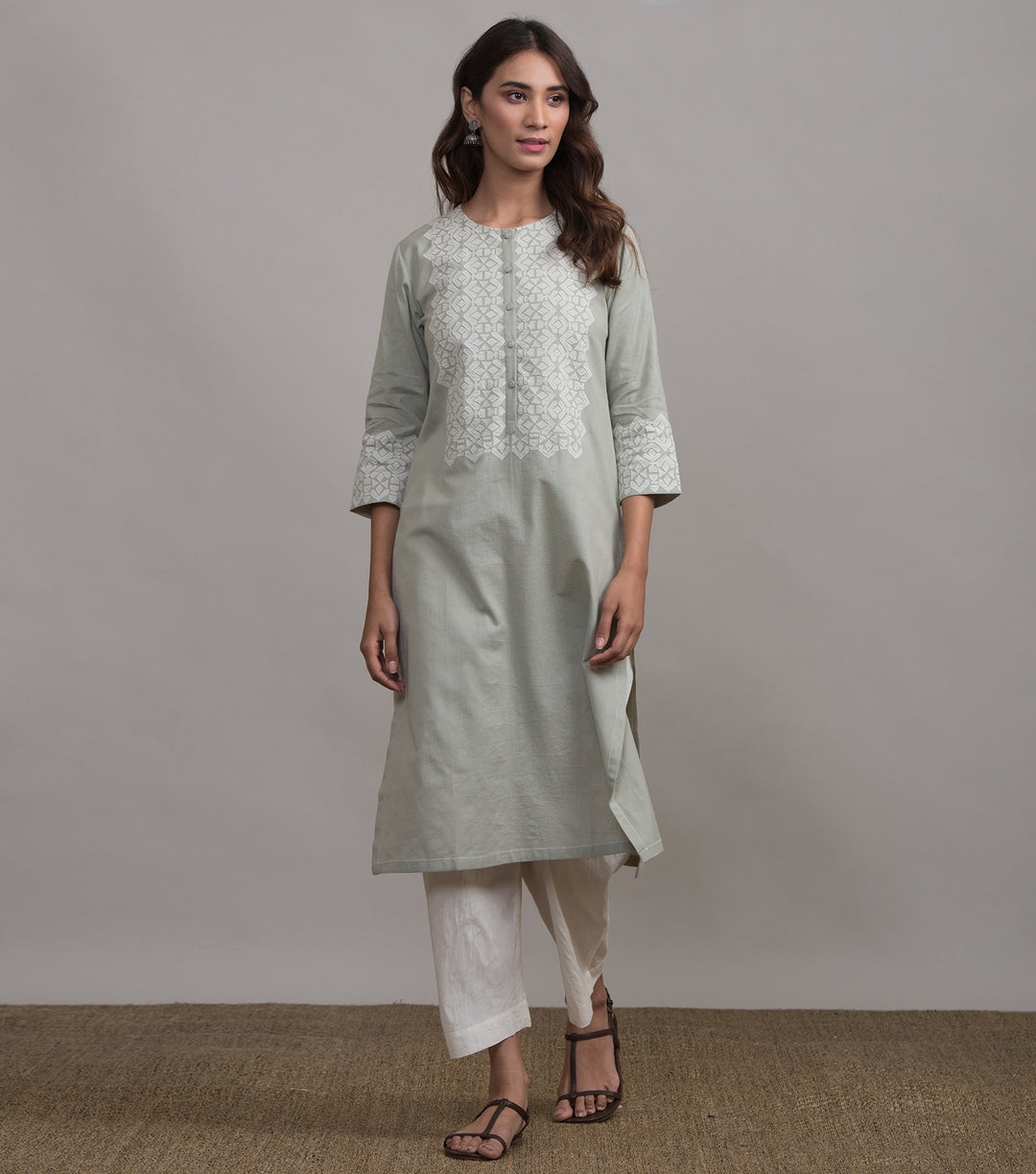 Pista applique work kurta