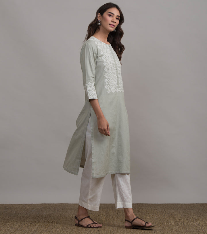 Pista applique work kurta