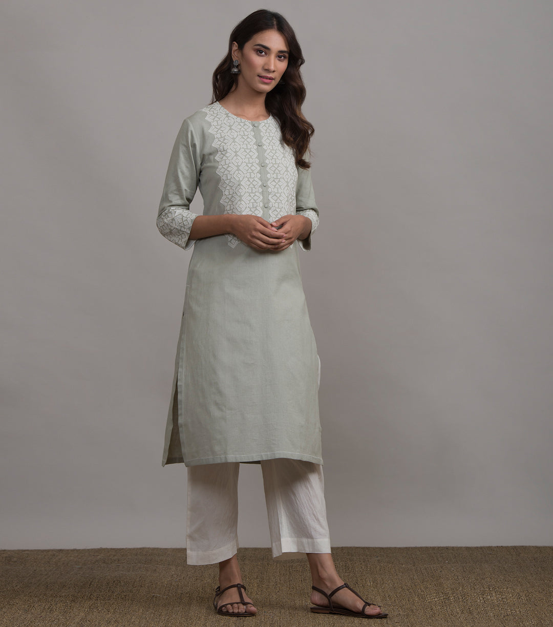 Pista applique work kurta