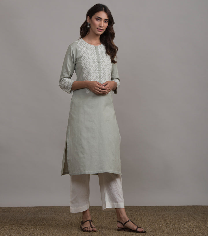 Pista applique work kurta