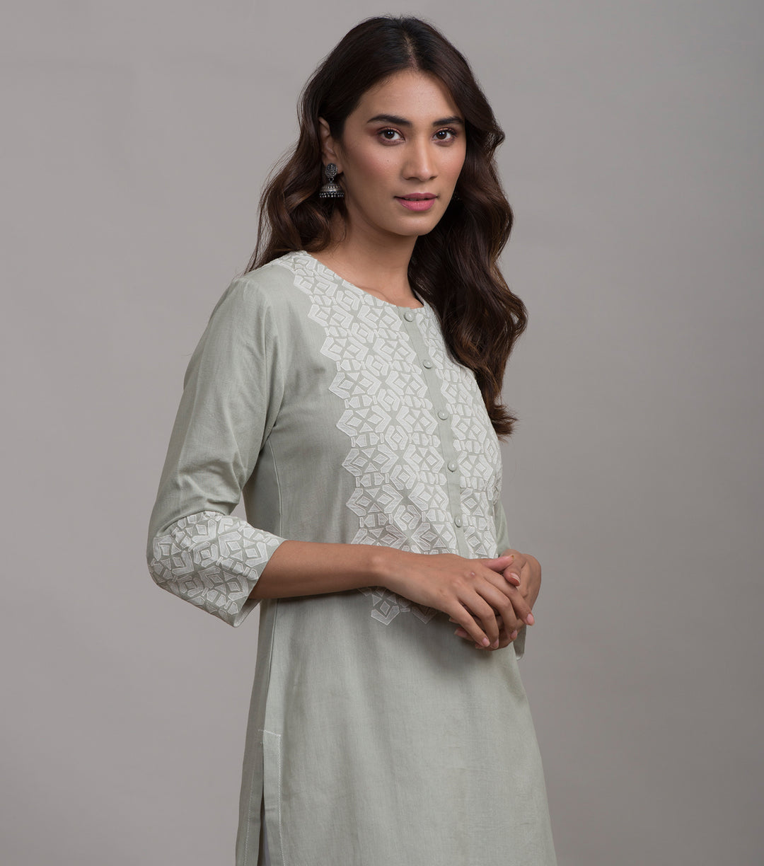 Pista applique work kurta