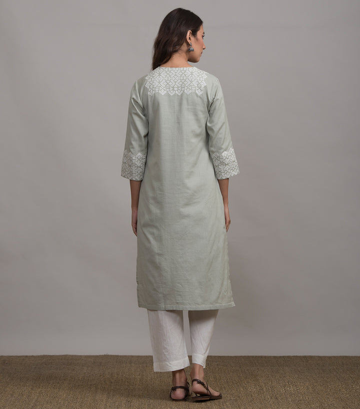 Pista applique work kurta