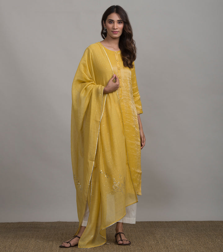 Yellow Mukaish Work Chanderi Dupatta