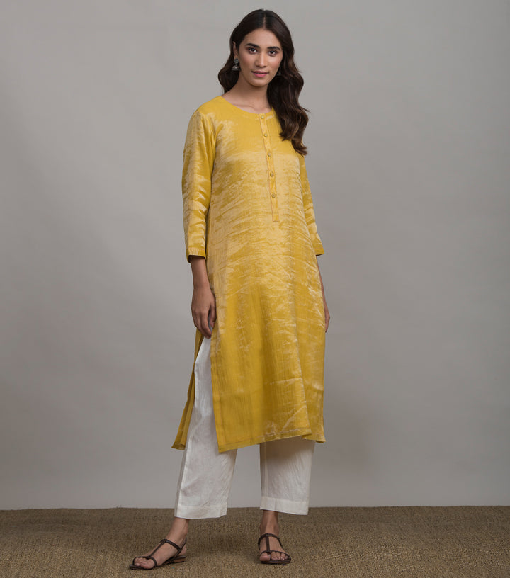 Mustard solid tissue kurta