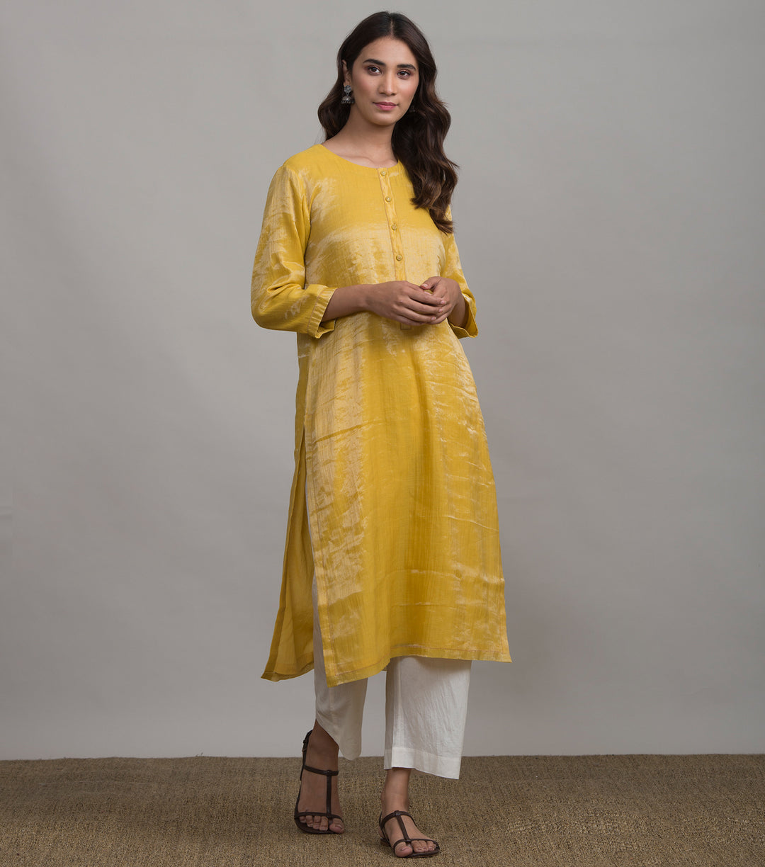 Mustard solid tissue kurta