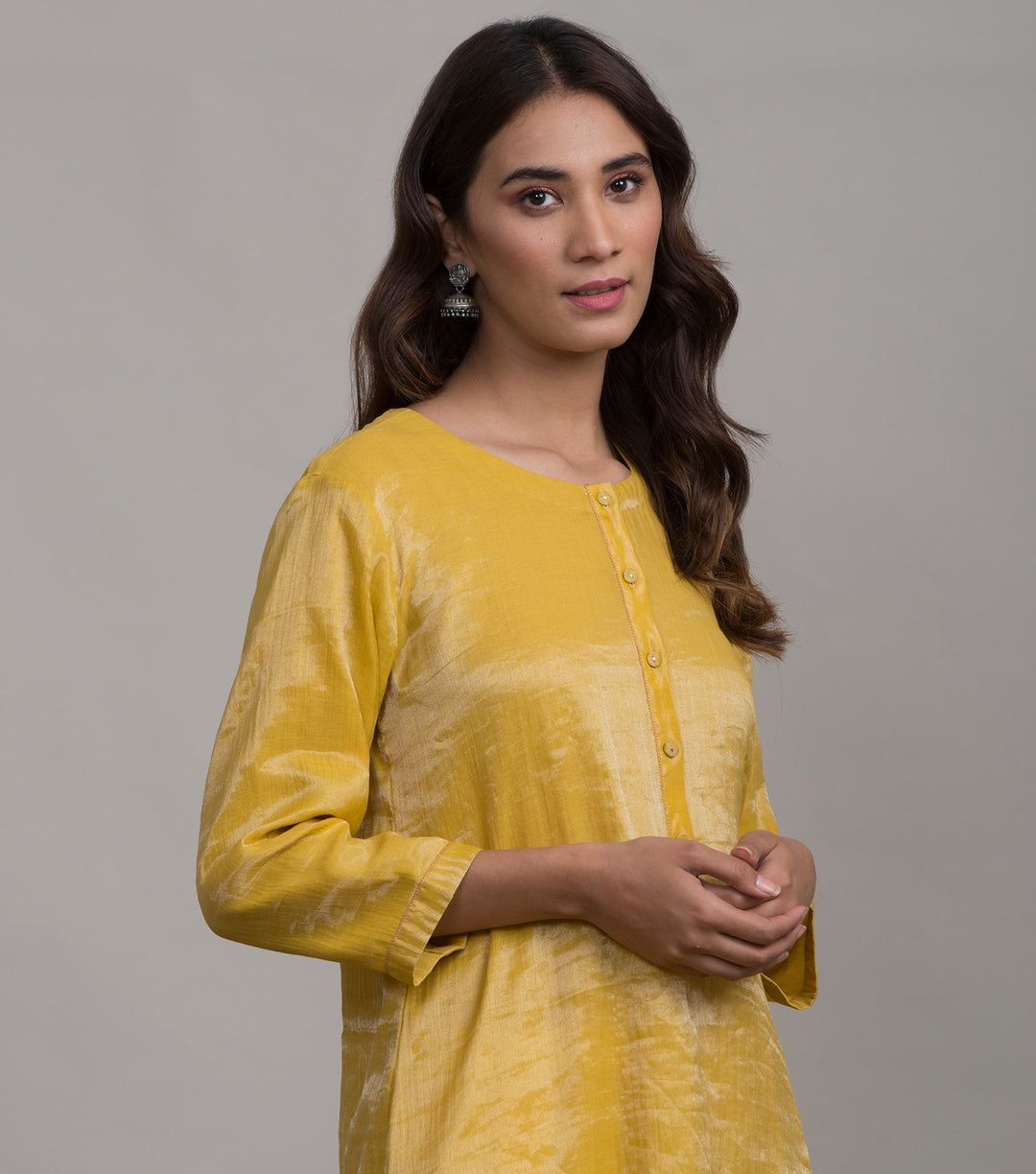 Mustard solid tissue kurta