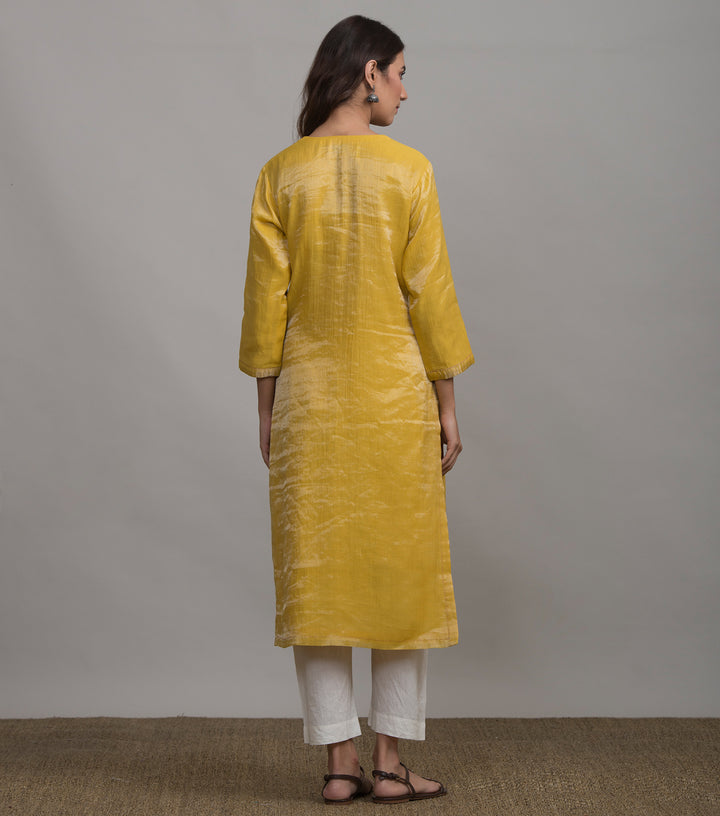 Mustard solid tissue kurta