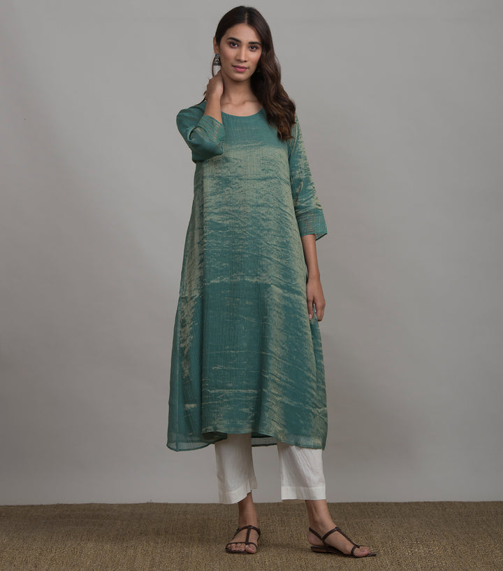 Green solid tissue kurta