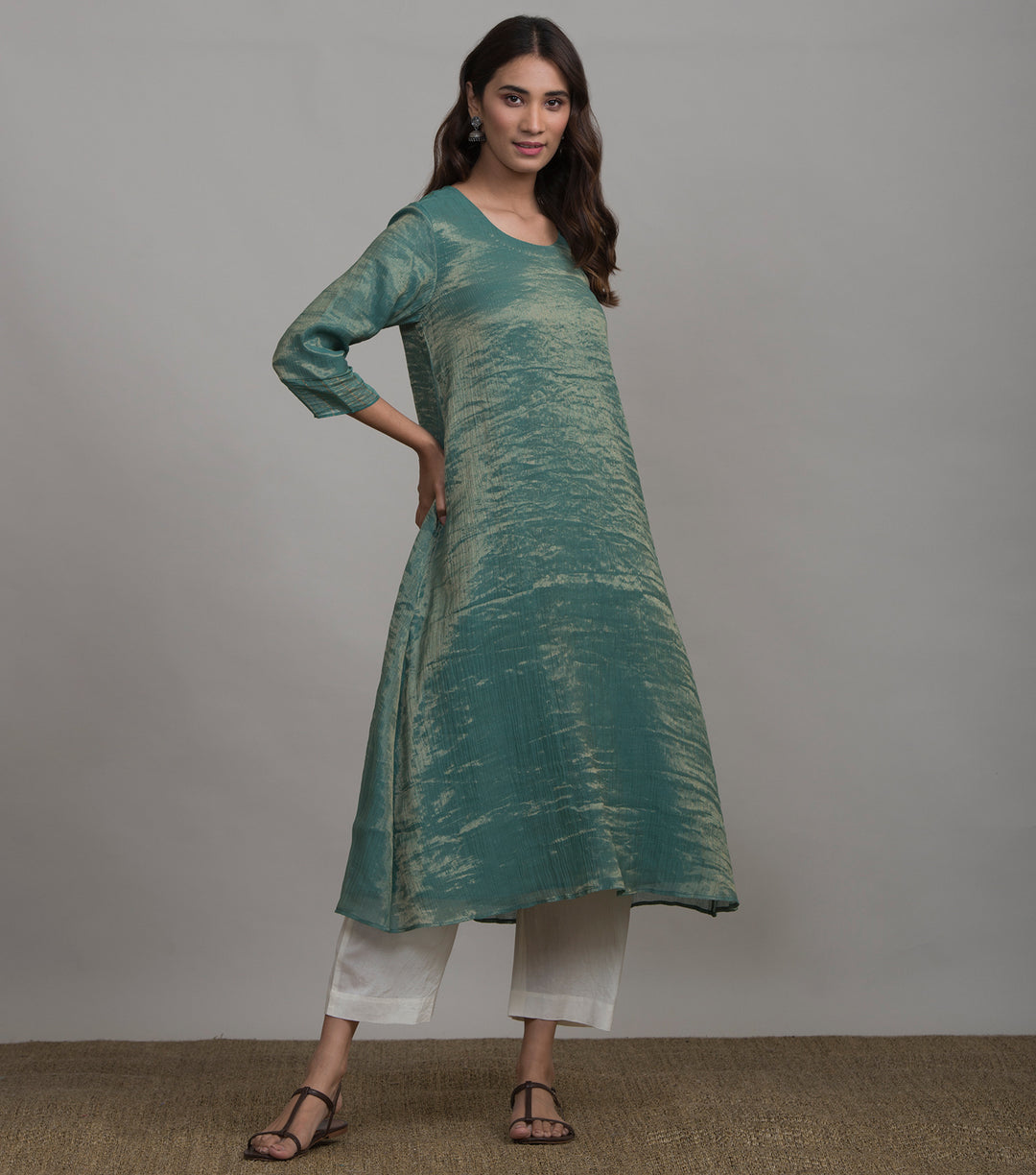 Green solid tissue kurta